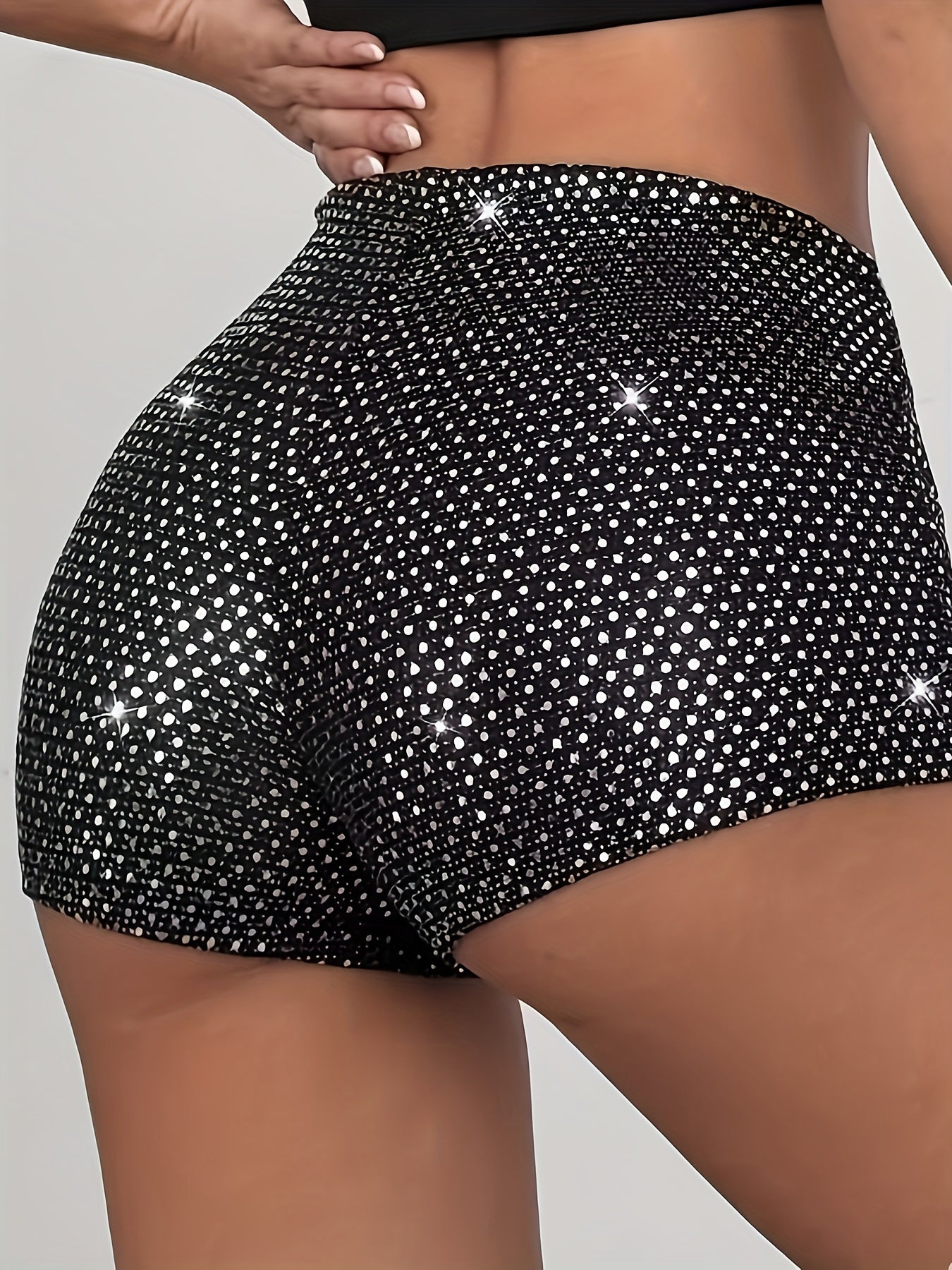 Glittery Stretchy Black & White High-Waisted Mini Sequin Shorts