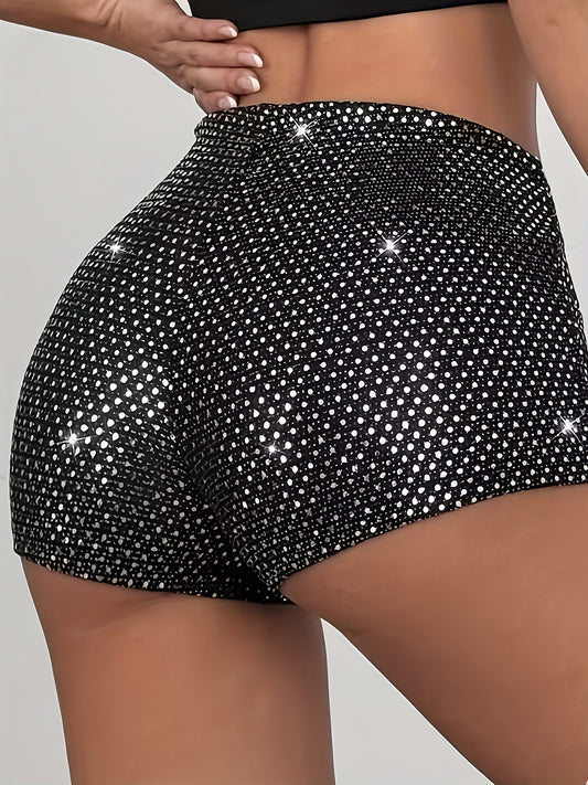 Glittery Stretchy Black & White High-Waisted Mini Sequin Shorts