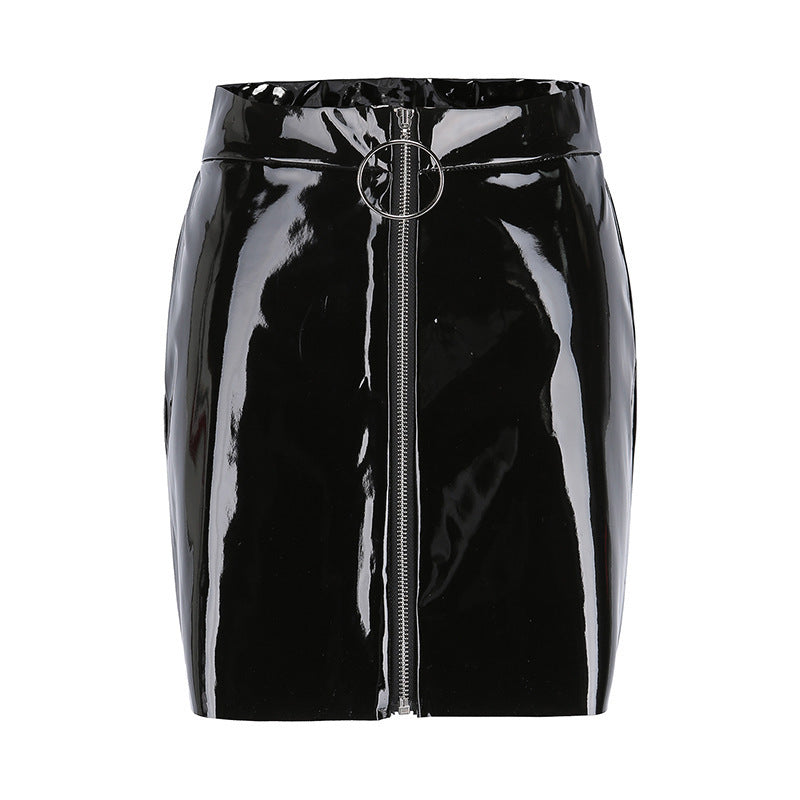 Faux Patent Leather Zip Skirt