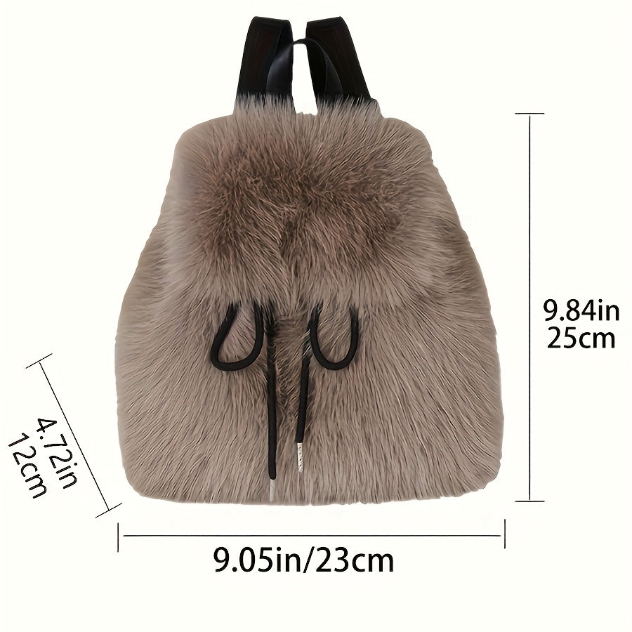 Plush Faux Fur Backpack with Adjustable Drawstring Closure