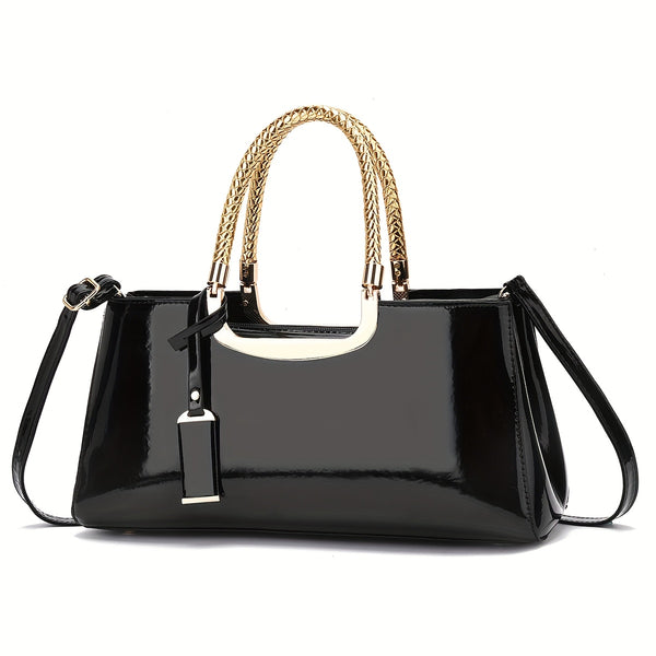Faux Leather Tote with Zip Closure - Your Shiny Clothes