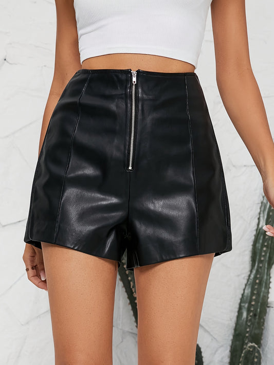 Elegant Black PU Leather Shorts