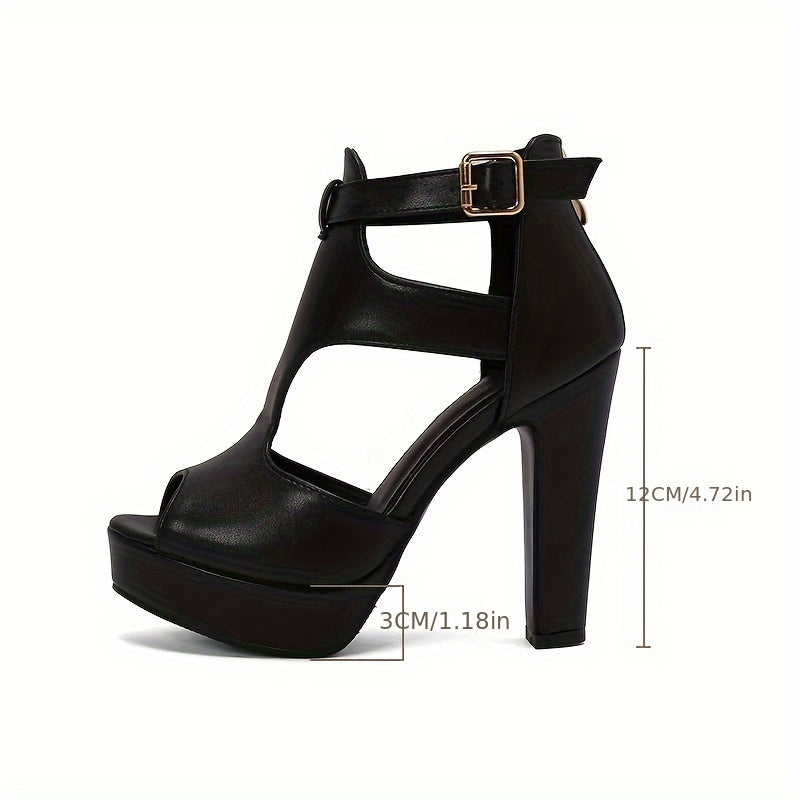 Black Faux Leather High Block Heels - Your Shiny Clothes