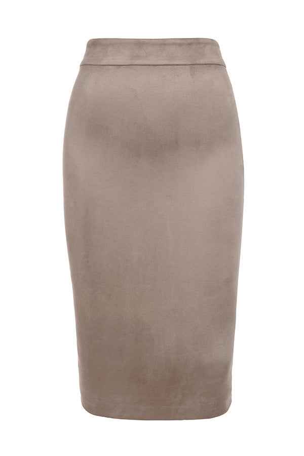 Faux Suede Mid-Length Pencil Skirt