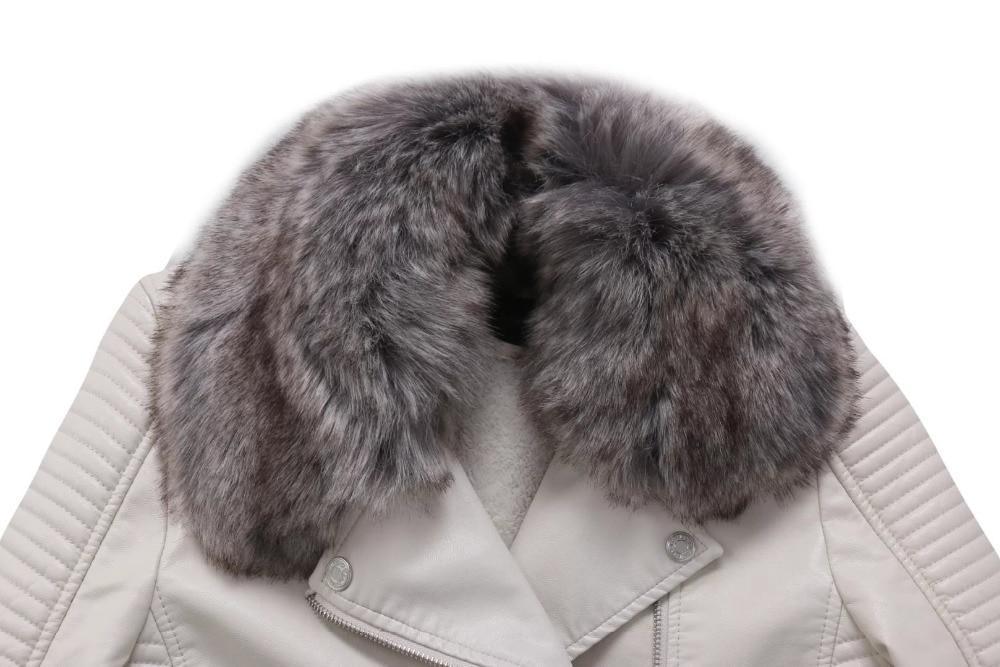 Faux Leather Belted Jacket with Detachable Faux Fur Collar