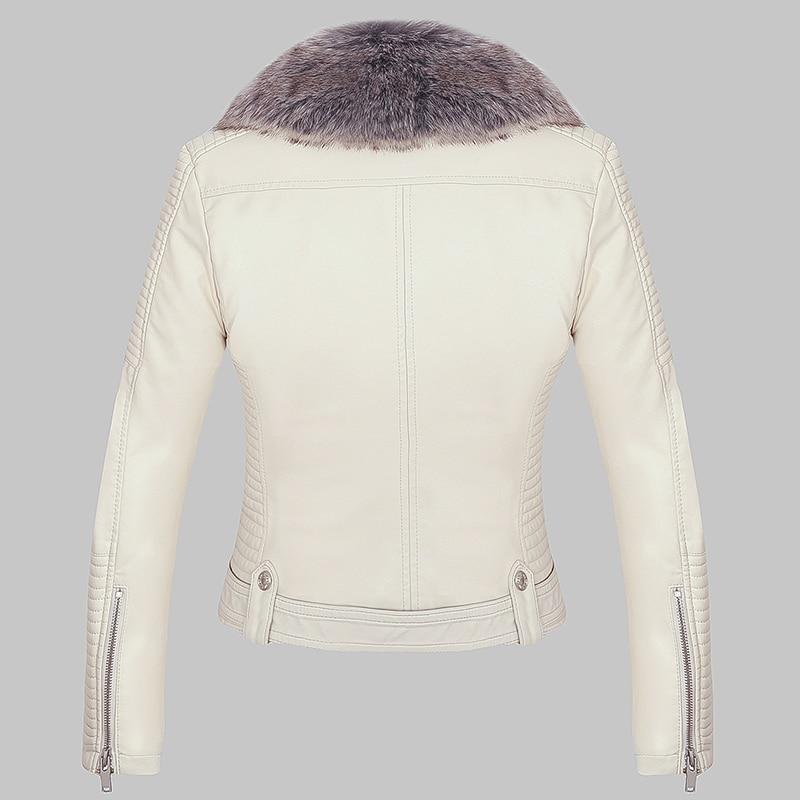 Faux Leather Belted Jacket with Detachable Faux Fur Collar