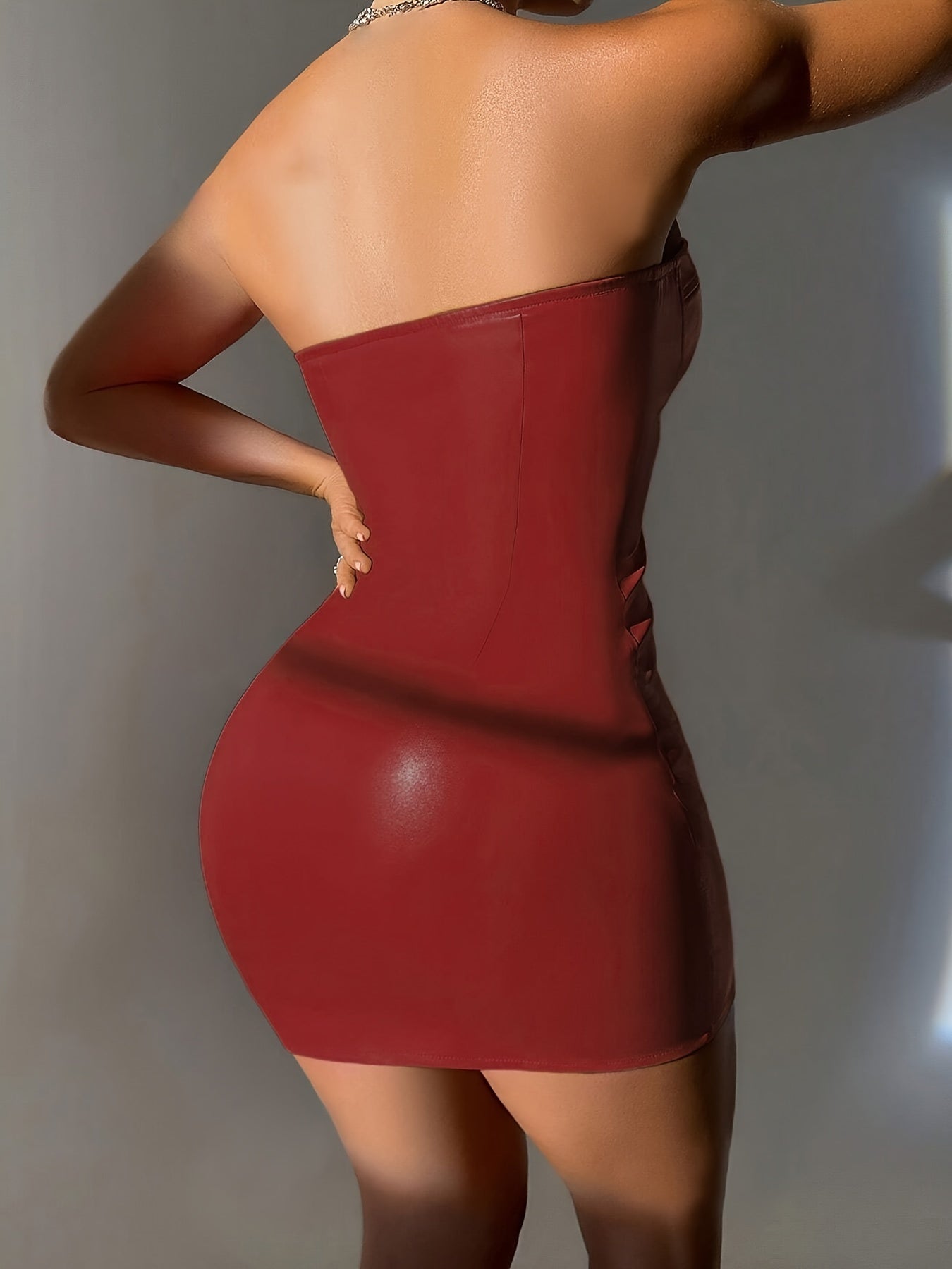 PU Leather Sleeveless Bodycon Mini Dress with Zipper Detail