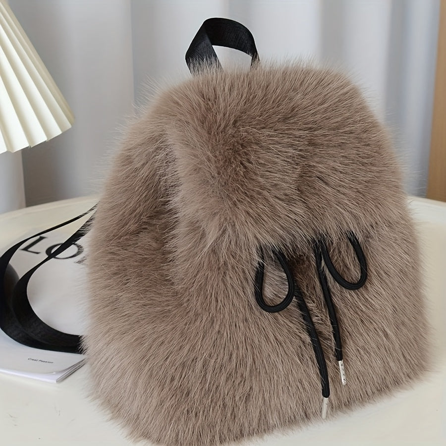 Plush Faux Fur Backpack with Adjustable Drawstring Closure