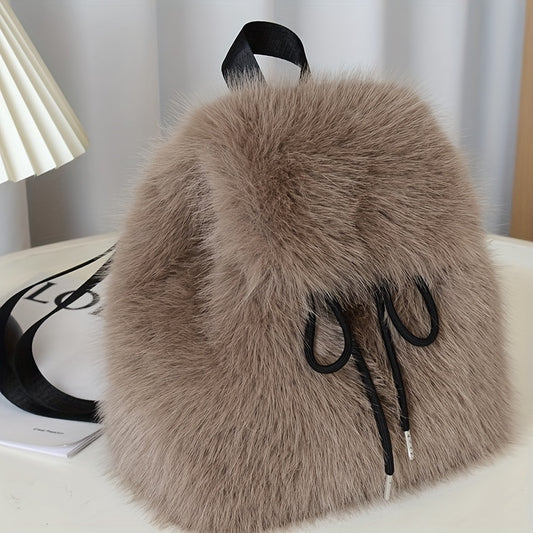 Plush Faux Fur Backpack with Adjustable Drawstring Closure