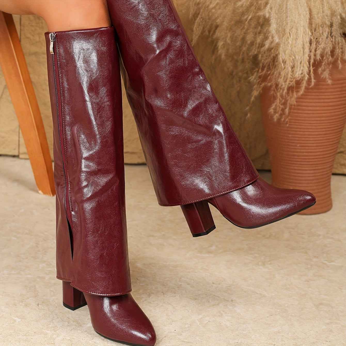 Faux Leather Knee-High Fashion Boots