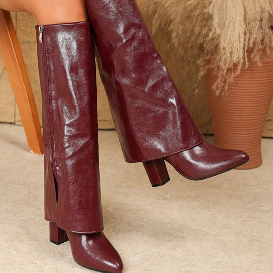 Faux Leather Knee-High Fashion Boots