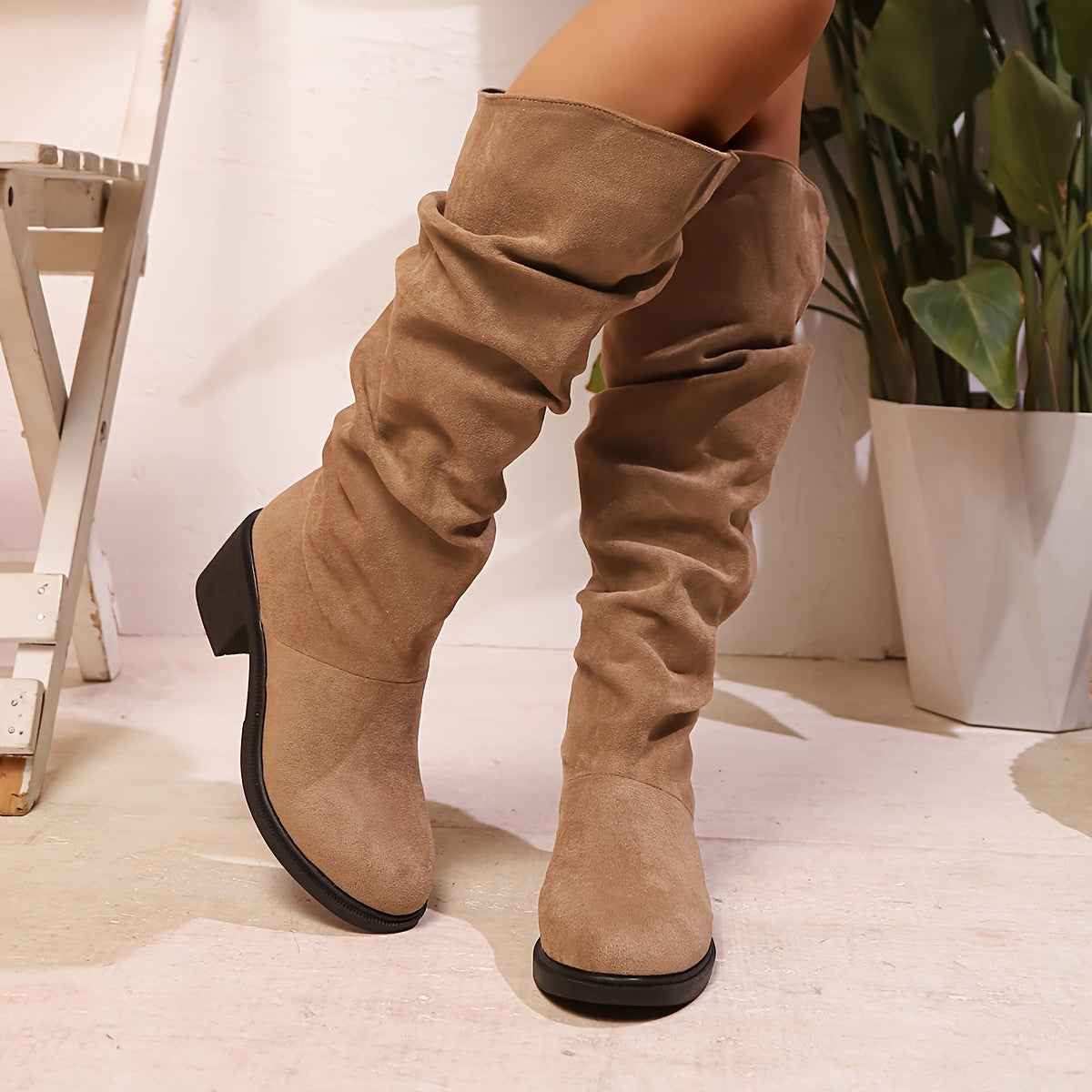 Faux Suede Mid-Calf Platform Boots – All-Season Comfort Edition