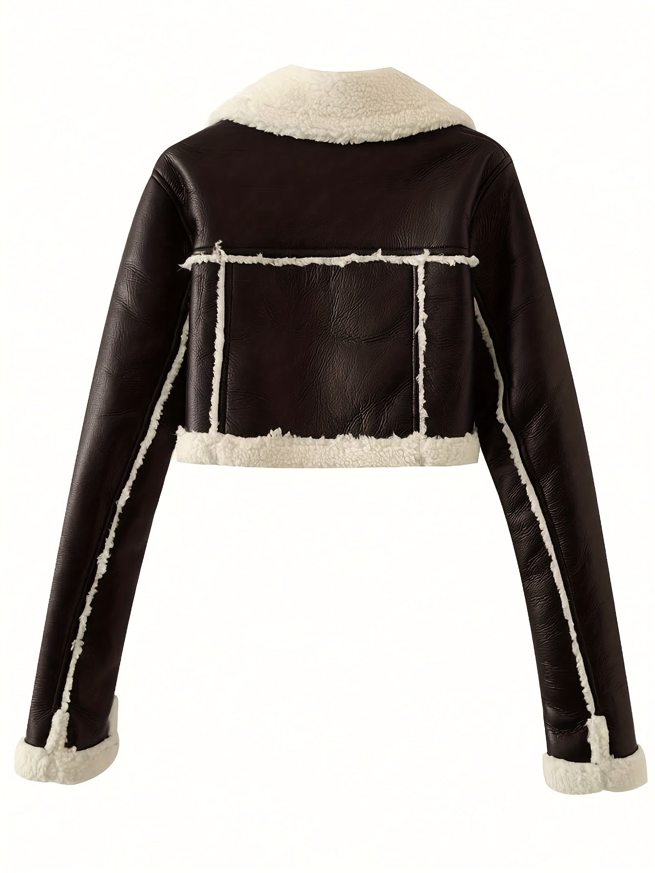 Teddy Lined Pleather Jacket with Turnover Sleeves