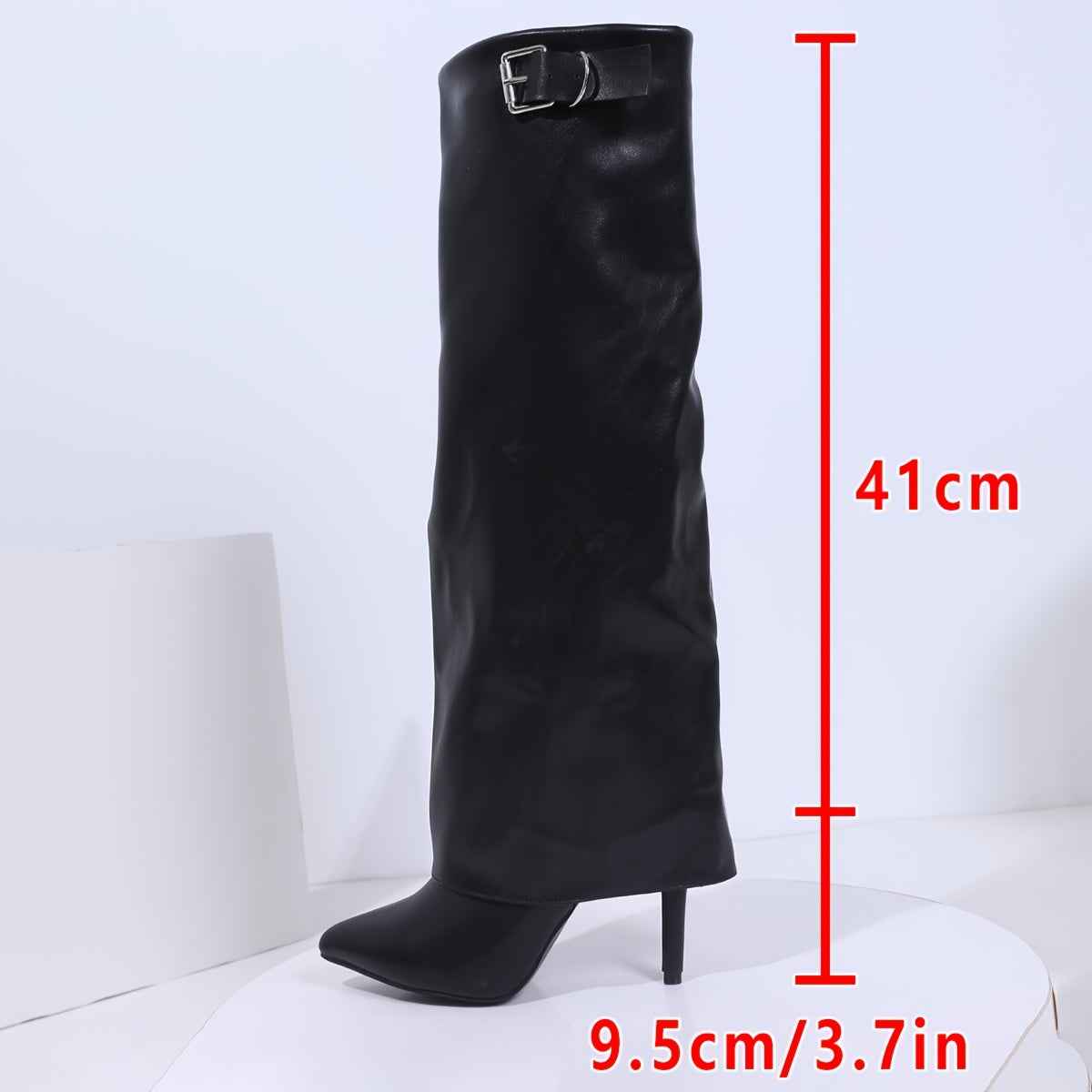Faux Leather Pointed-Toe Stiletto Knee-High Boots