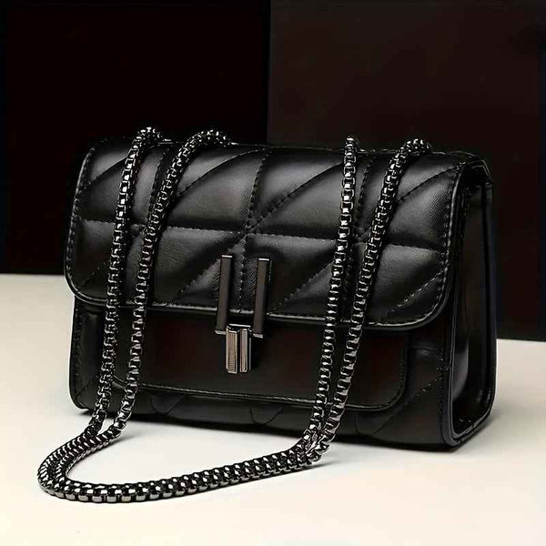 Black Mini PVC Lined Faux Leather Handbag with Adjustable Shoulder Strap
