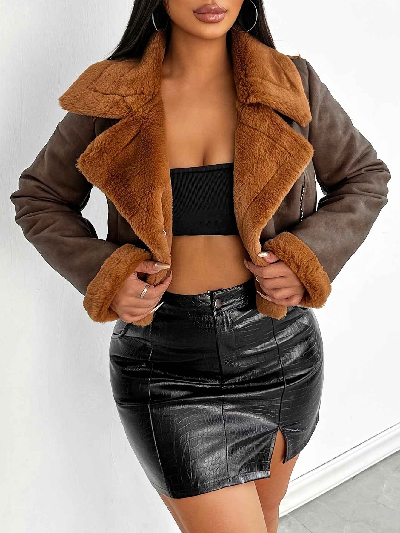 Leopard Print Cropped Jacket With Teddy Lining