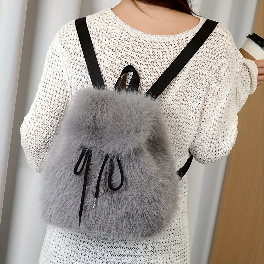 Plush Faux Fur Backpack with Adjustable Drawstring Closure