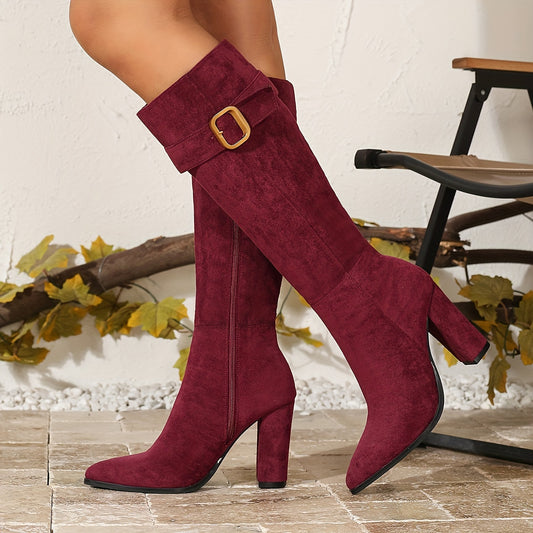 Crush on Burgundy – Faux Suede Knee Boots with Side Zip