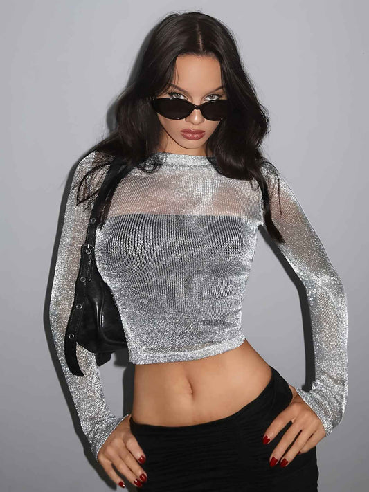 High Elasticity Semi-Sheer Long Sleeve Top