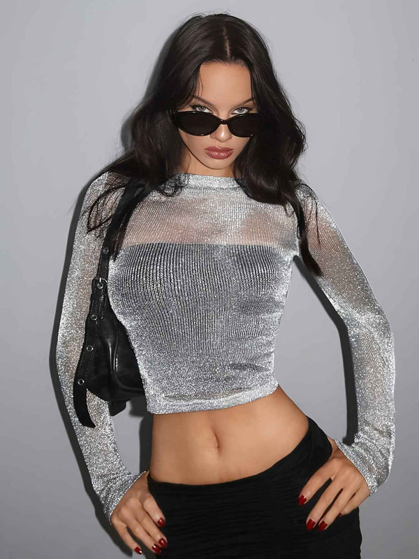High Elasticity Semi-Sheer Long Sleeve Top