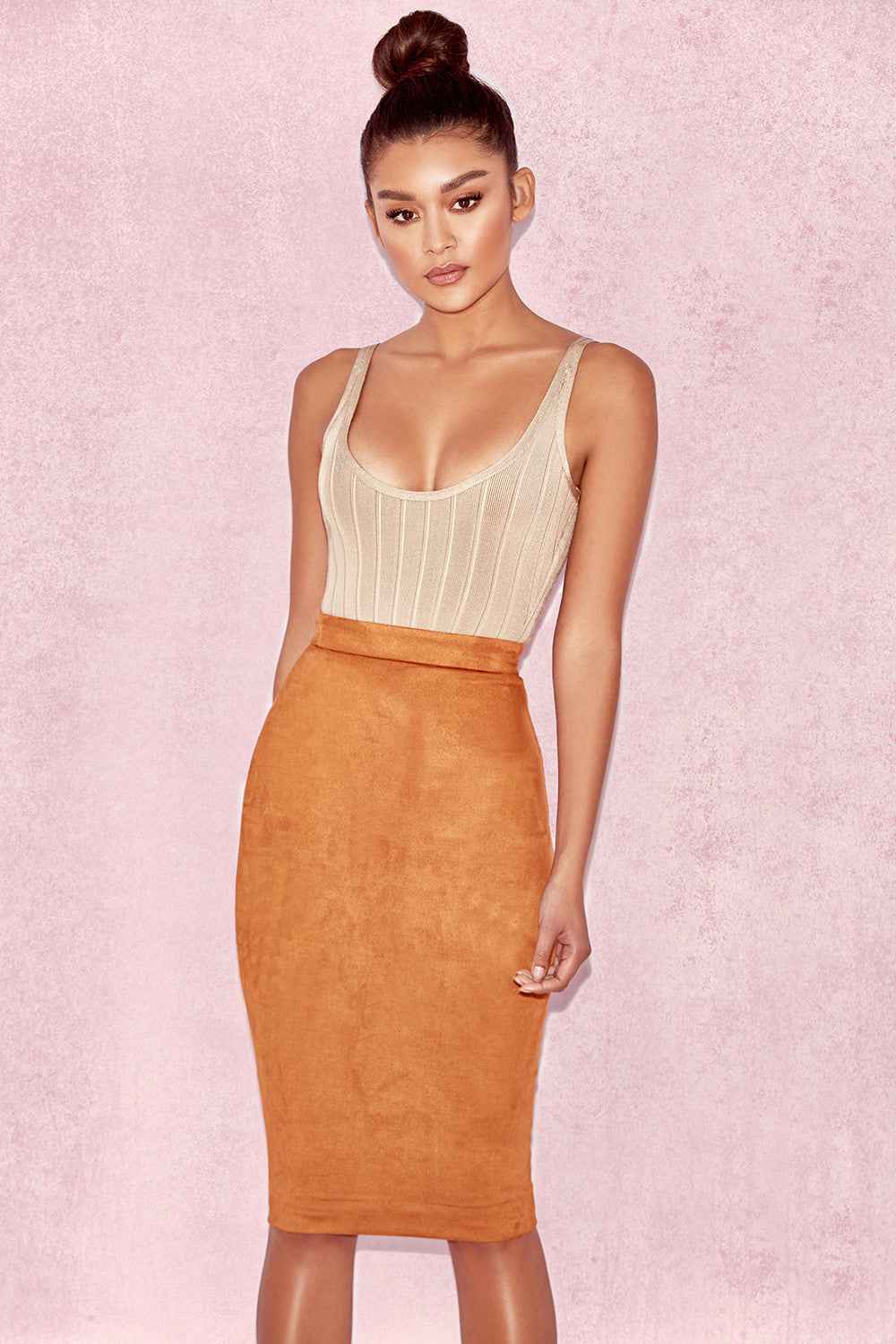 Faux Suede Mid-Length Pencil Skirt