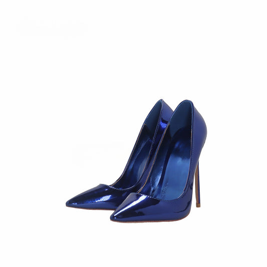 Blue Patent Leather Pointed Toe Stiletto Heels