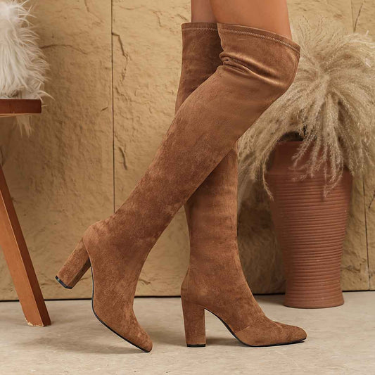 Brown Velvet Suedelike Over-the-Knee Boots