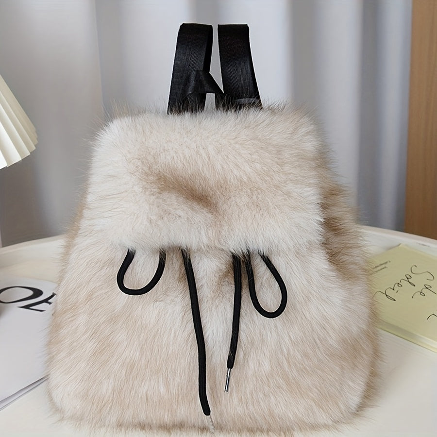 Plush Faux Fur Backpack with Adjustable Drawstring Closure