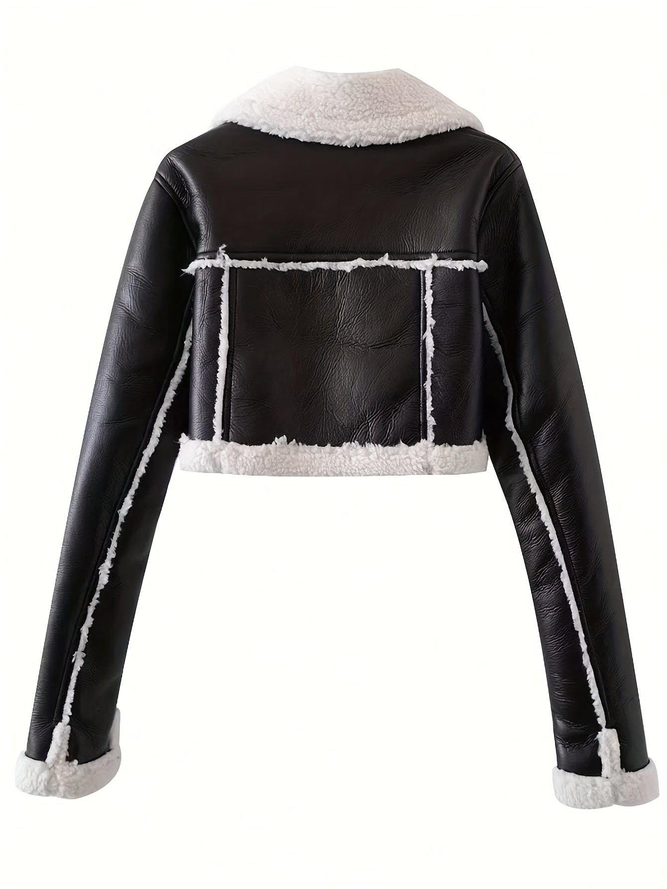 Teddy Lined Pleather Jacket with Turnover Sleeves