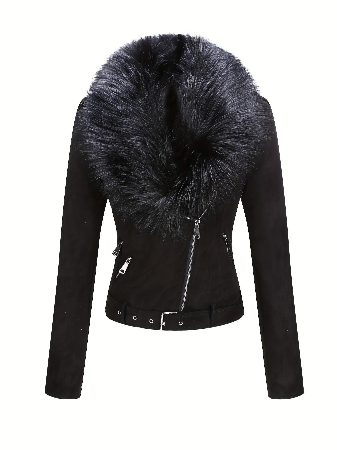 Faux Suede Short Jacket with Faux Fur Collar