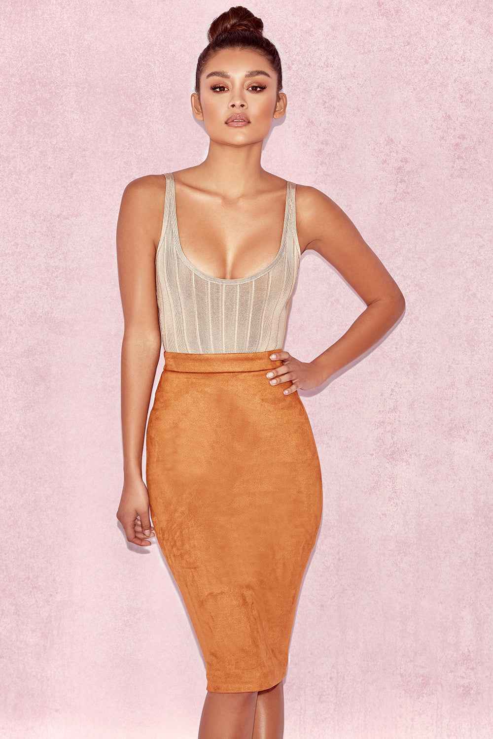 Faux Suede Mid-Length Pencil Skirt