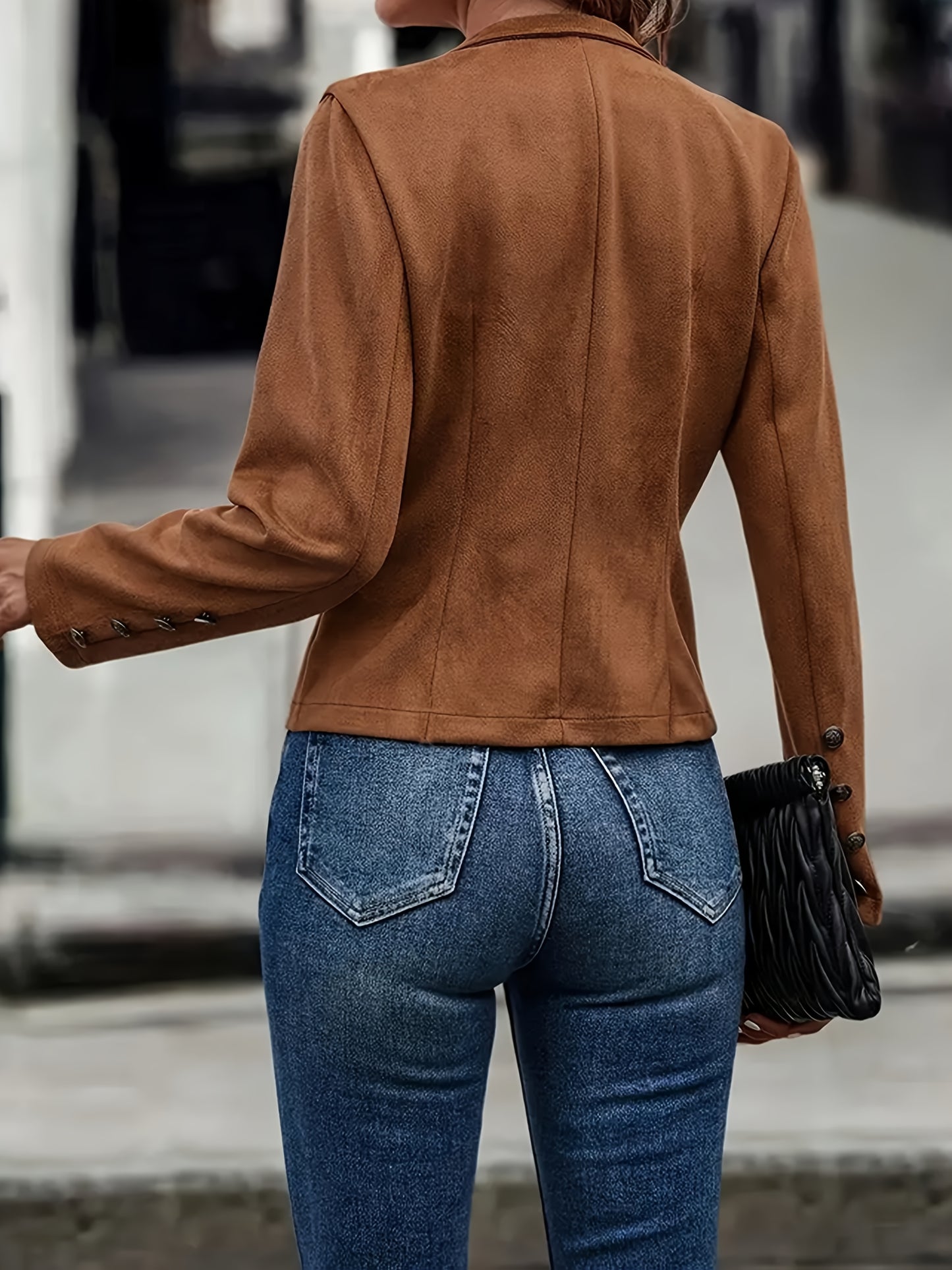 Elegant Brown or Black Faux Suede Jacket