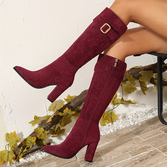 Crush on Burgundy – Faux Suede Knee Boots with Side Zip