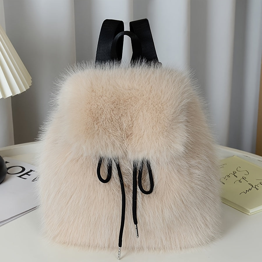Plush Faux Fur Backpack with Adjustable Drawstring Closure