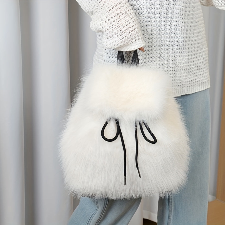 Plush Faux Fur Backpack with Adjustable Drawstring Closure