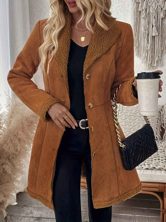 Vintage-Inspired Caramel Brown Double-Breasted Women's Faux Fur Coat