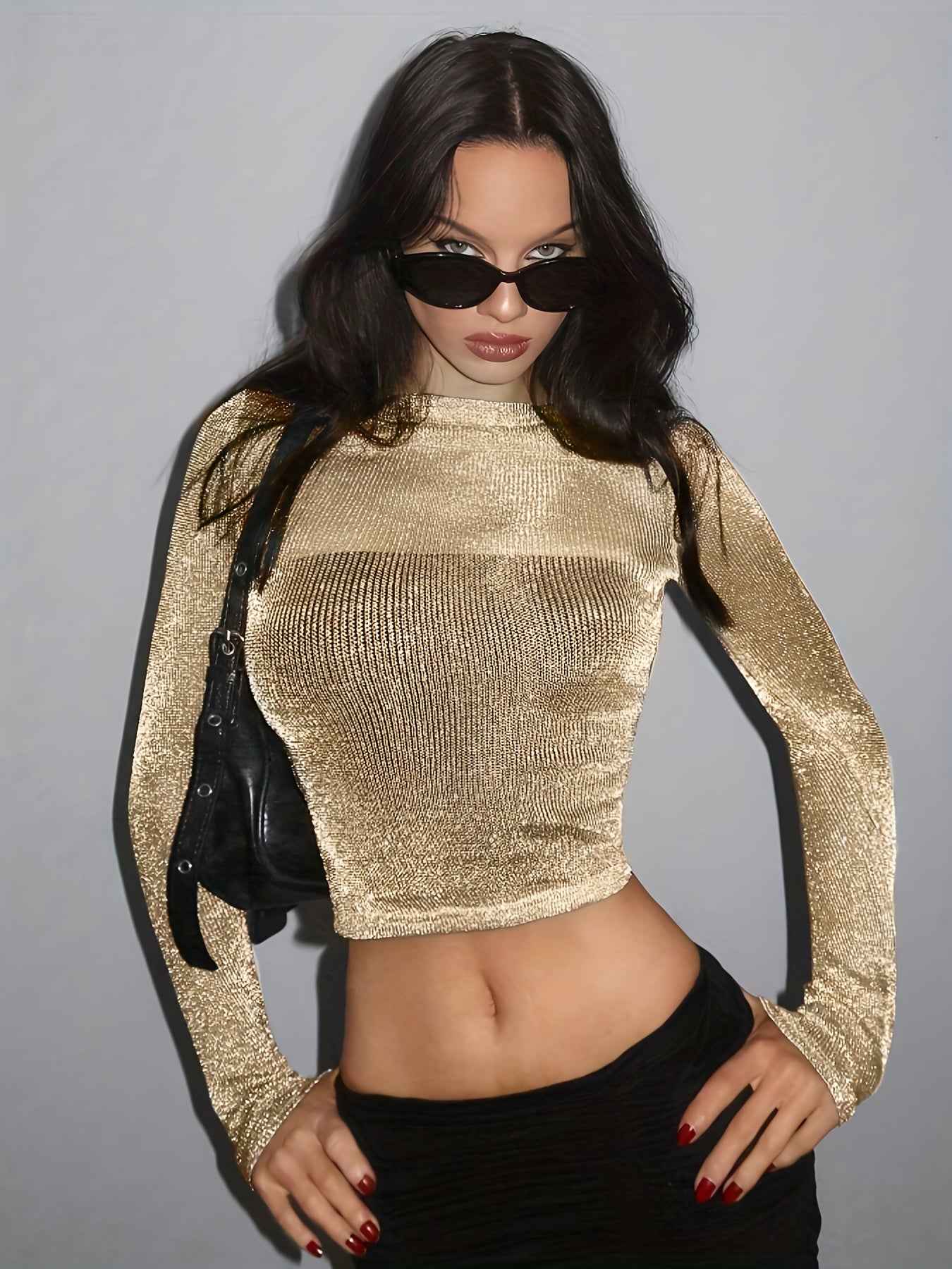 High Elasticity Semi-Sheer Long Sleeve Top