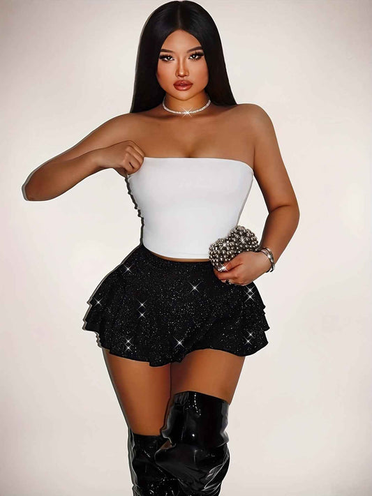 Sequin Ruffled Hem Party Skirt