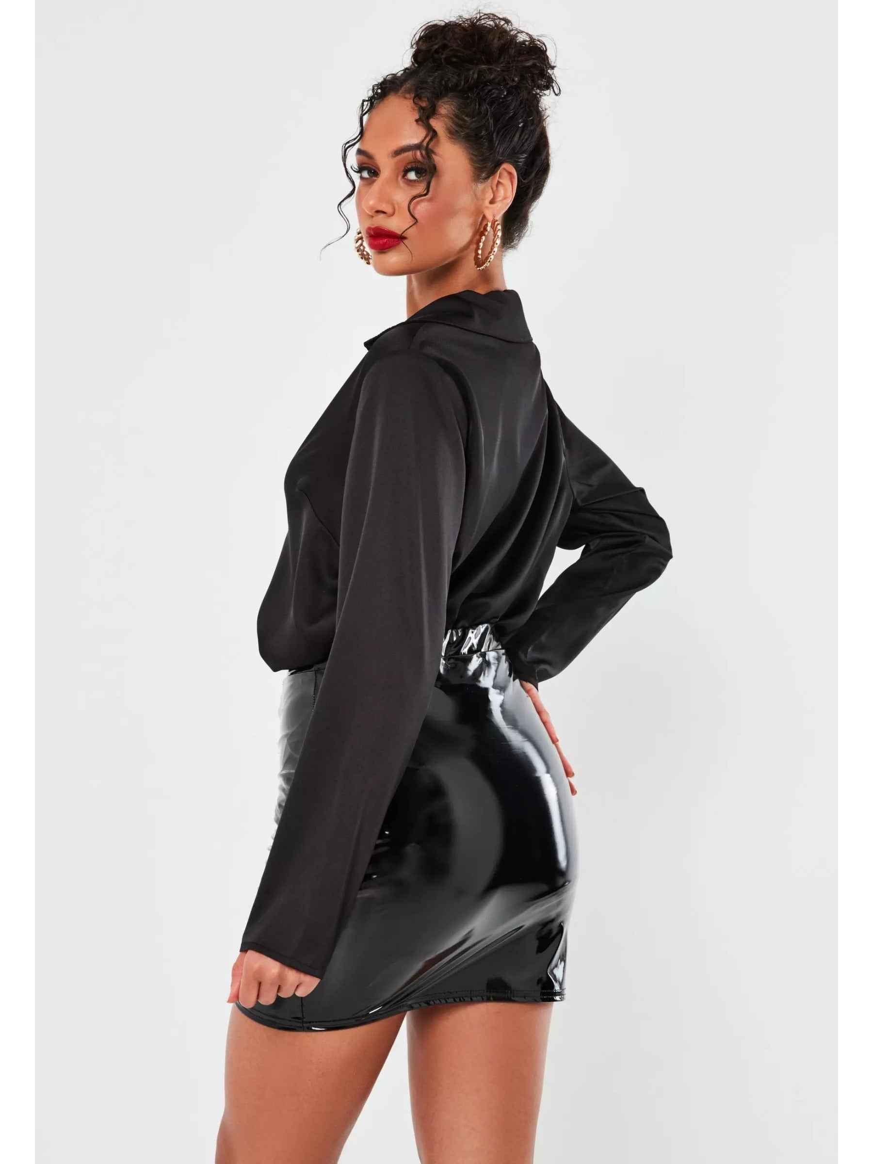 High-Waisted Shiny PU Leather Mini Skirt