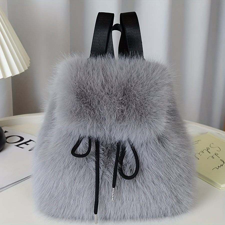 Plush Faux Fur Backpack with Adjustable Drawstring Closure