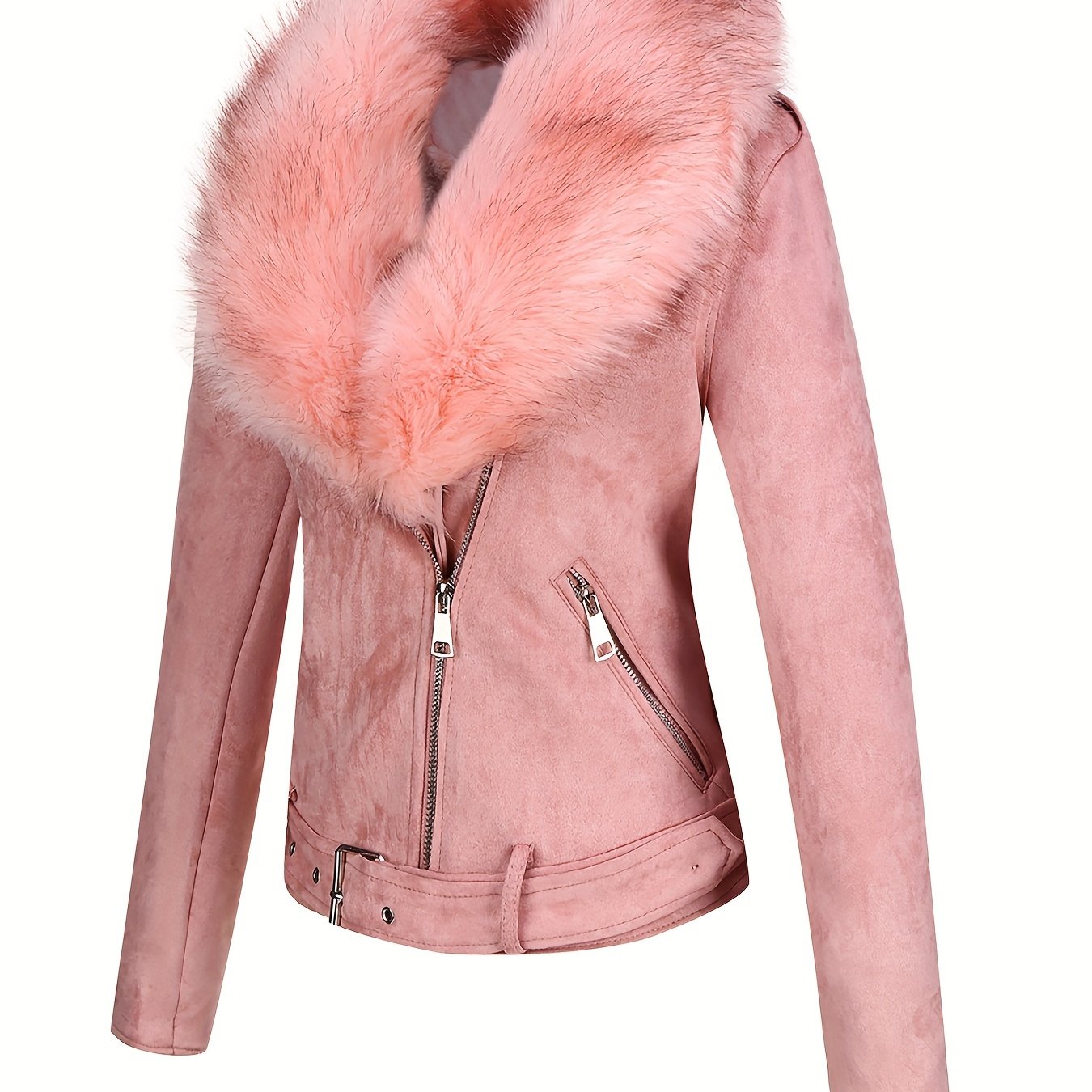 Faux Suede Short Jacket with Faux Fur Collar