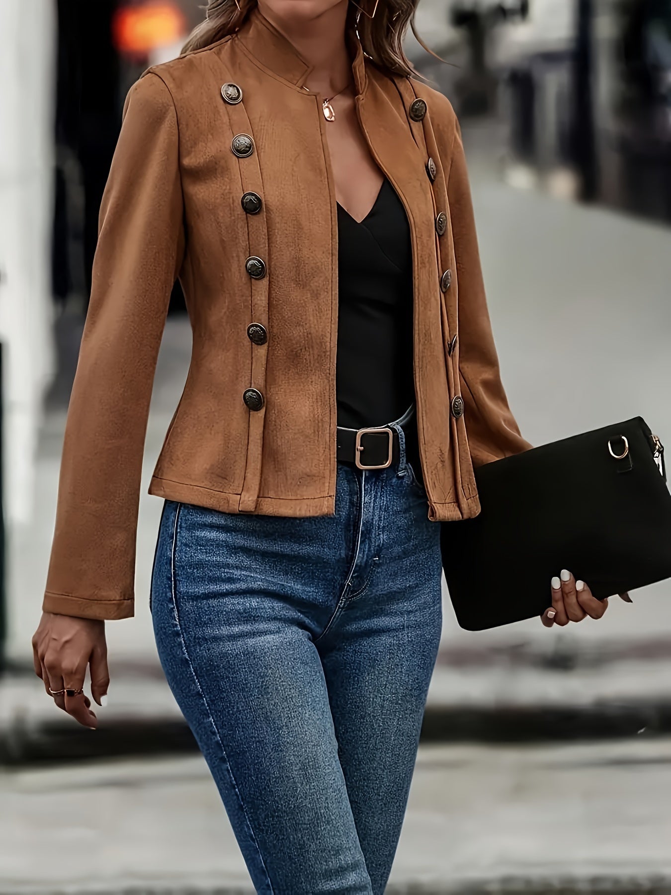 Elegant Brown or Black Faux Suede Jacket