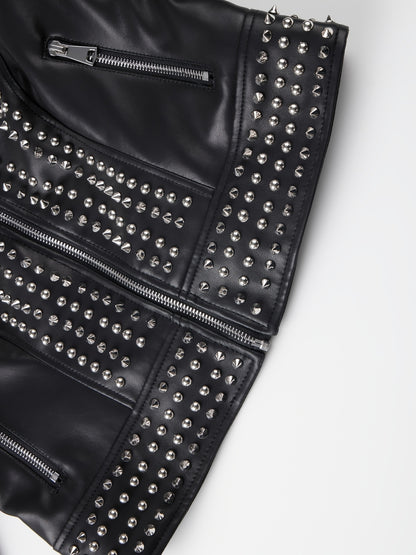 Faux Leather Rivet Decor Zipper Jacket - Your Shiny Clothes