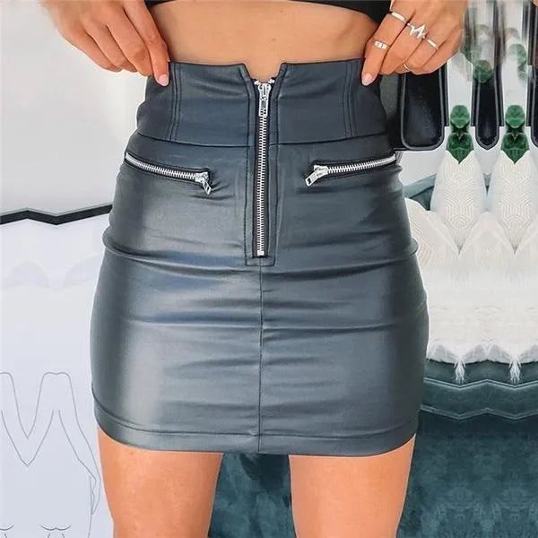 PU Leather High Waist Short Mini Skirt