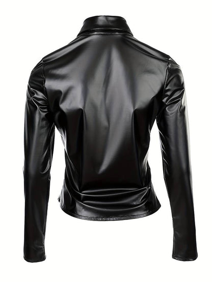 Rivet Studded PU Leather Top - Your Shiny Clothes
