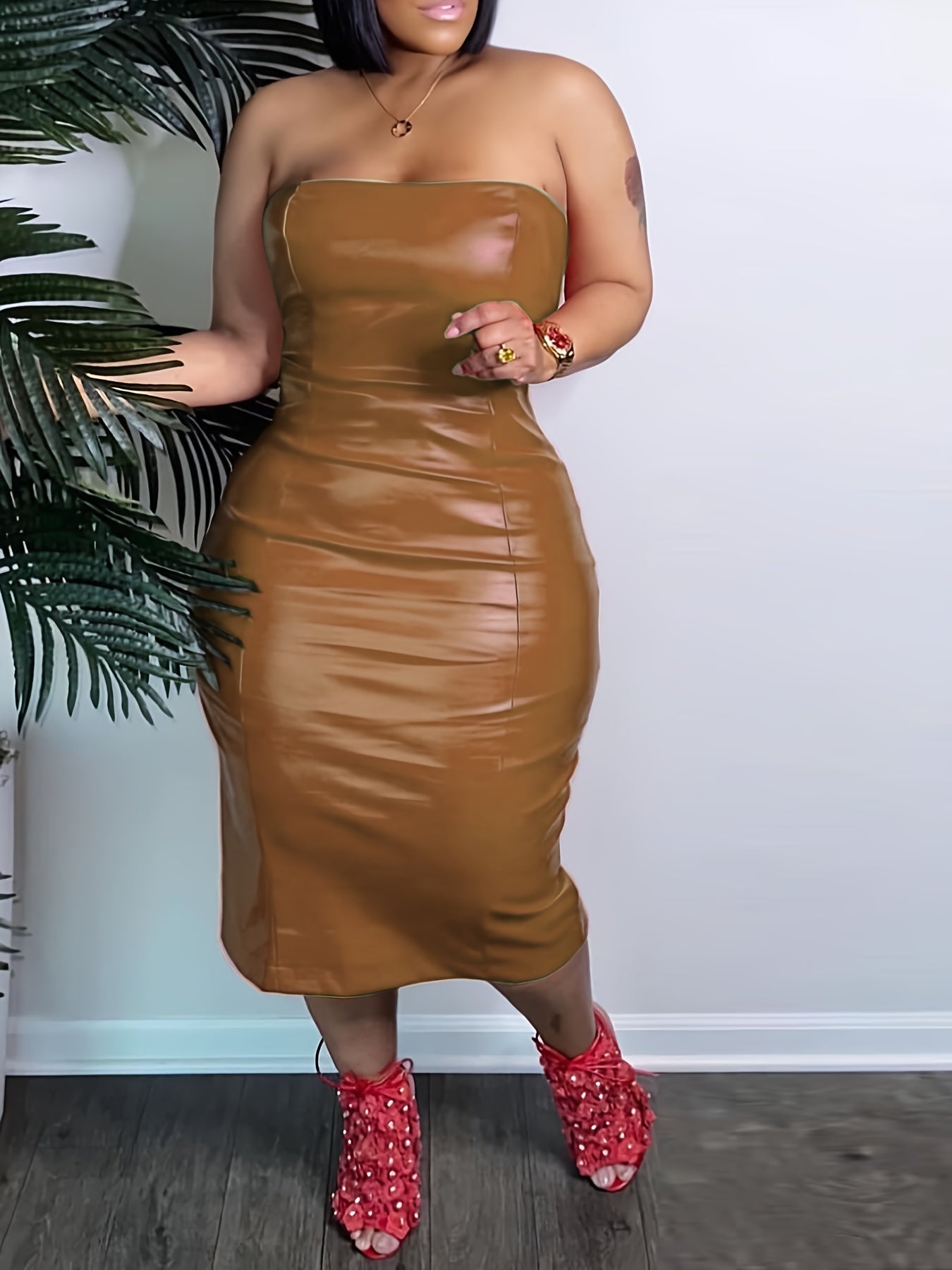 Slim-Fit Faux Leather Tube Dress