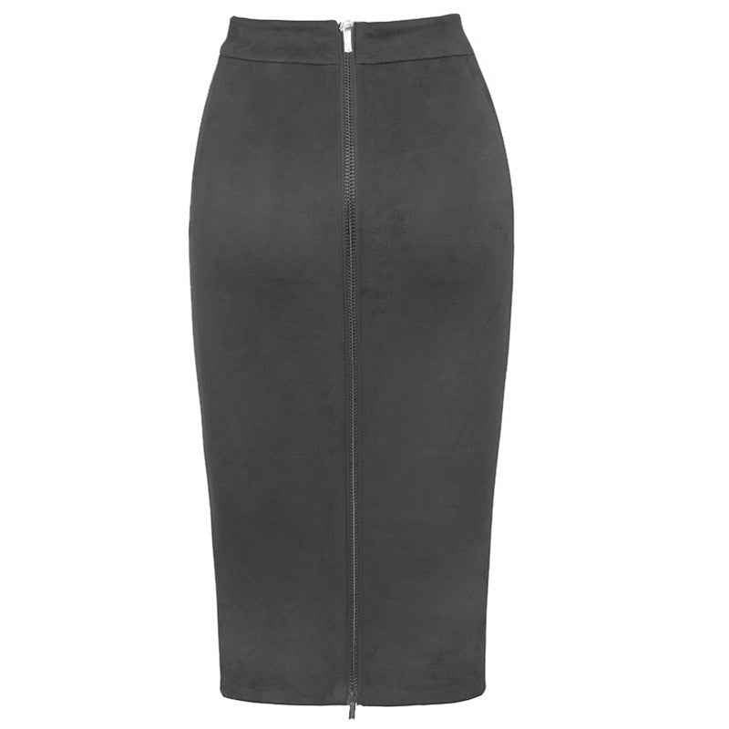 Faux Suede Mid-Length Pencil Skirt