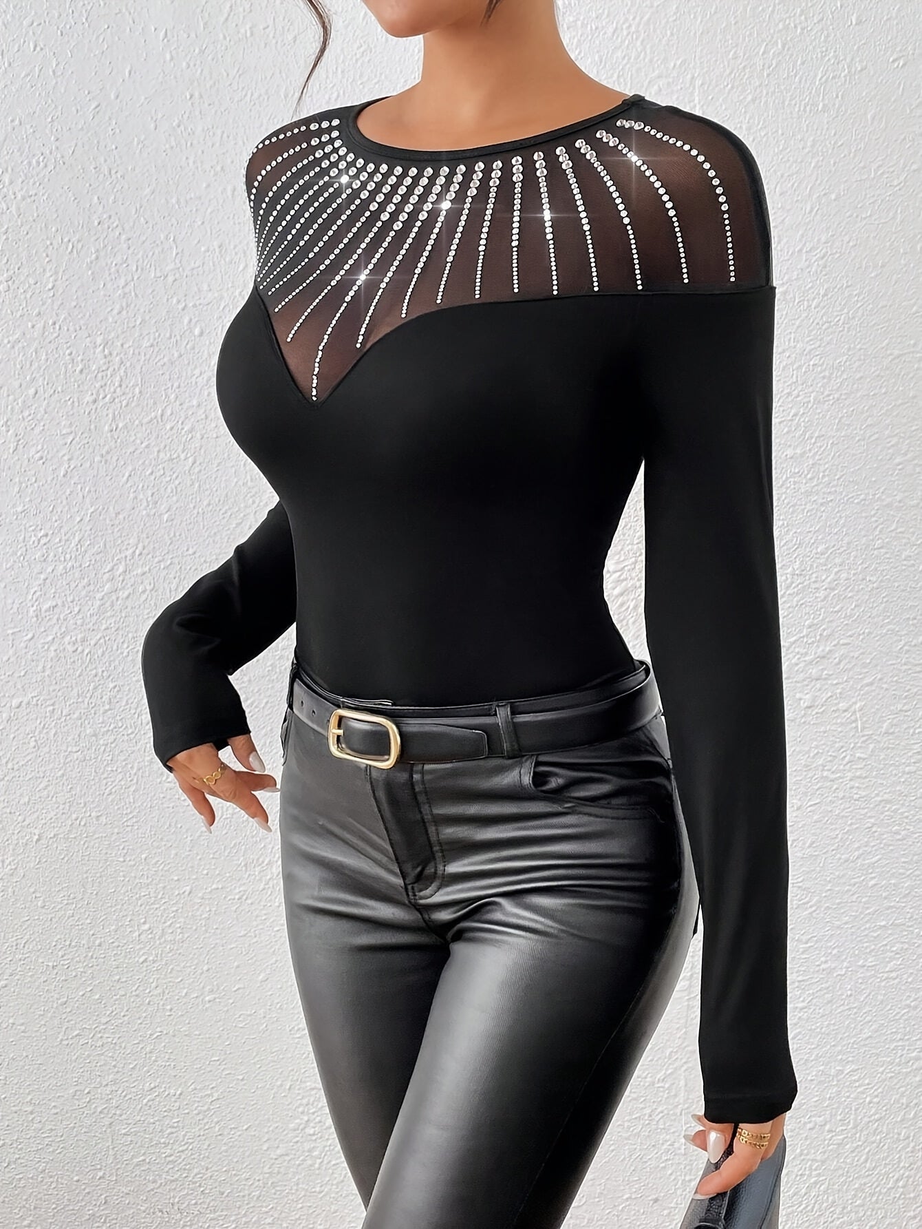 Elegant Long Sleeve Top with Rhinestone Detail