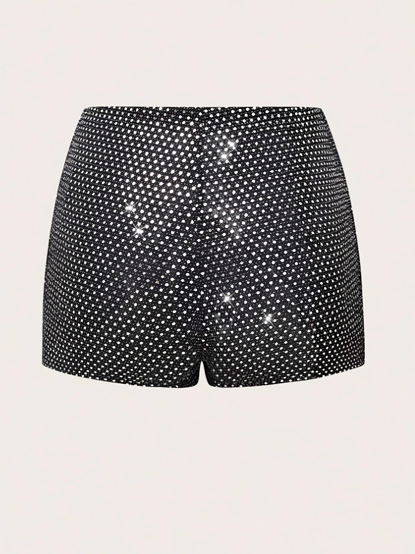 Glittery Stretchy Black & White High-Waisted Mini Sequin Shorts