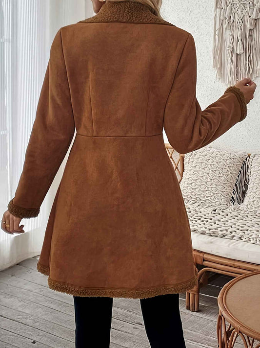 Vintage-Inspired Caramel Brown Double-Breasted Women's Faux Fur Coat